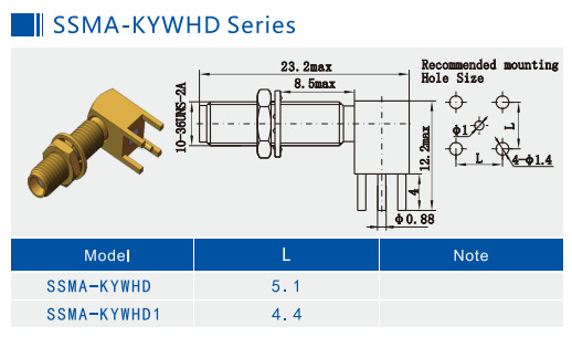 Gold-coated brass Jack Mini SMA Through Hole PCB Solder 90-degree Angle SSMA RF Connectors 18GHz 50ohm