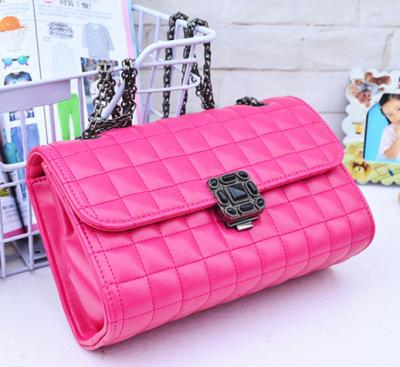 Pink Genuine Quilted Leather Handbags Alloy Chain Strap Western Style For Ladies