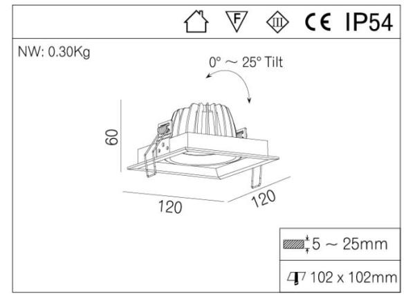 25 Deg Tiltable 15W LED Spot Downlights , IP54 Dimmable Led Spotlights Bathroom