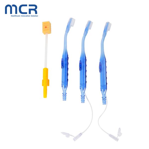 Medical Suction Toothbrush with Flushing Port Sponge Brush Head and Transparent Handle for Oral Care