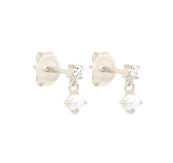 18K Gold Vermeil Freshwater White Pearl Stud Earrings in 925 Sterling Silver for Women