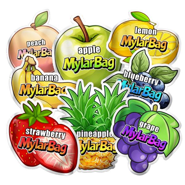 Hot Sell Edible Shape Smell Proof Pouches Resealable Irregular Fruits Shape Plastic Packaging Die Cut Mylar Bags
