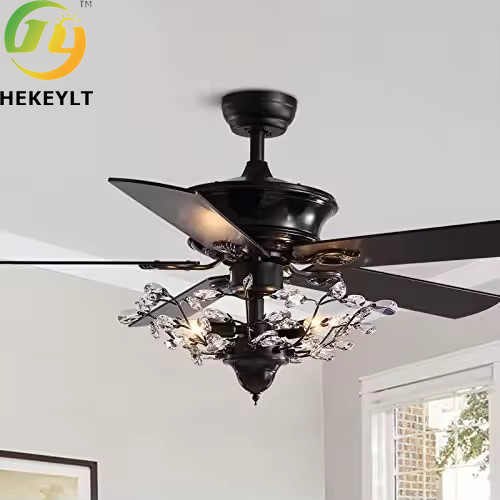 Luces de cristal de lujo silencioso inteligente control remoto ventilador de techo de 52' de metal y vidrio