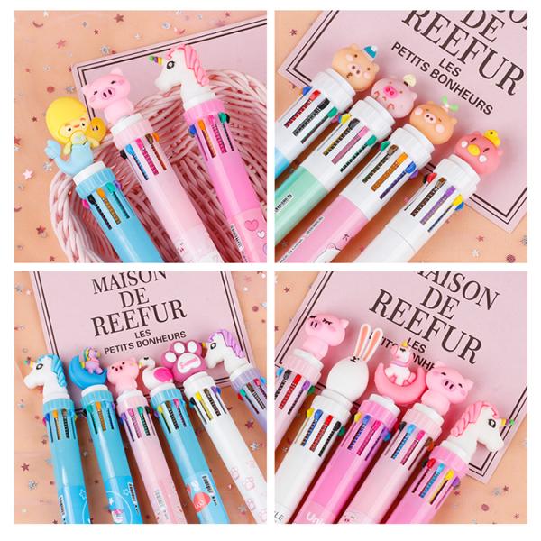 Escola de oficina Tinta roja 6 colores bolígrafo dibujo animado Diseño creativo de mano de cuenta de bolígrafo