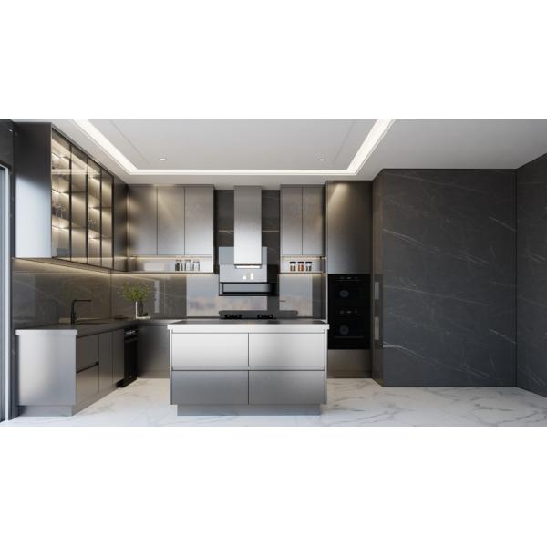Fadior Matte Black Stainless Steel Kitchen Cabinet With Under-Cabinet Ambient Lighting