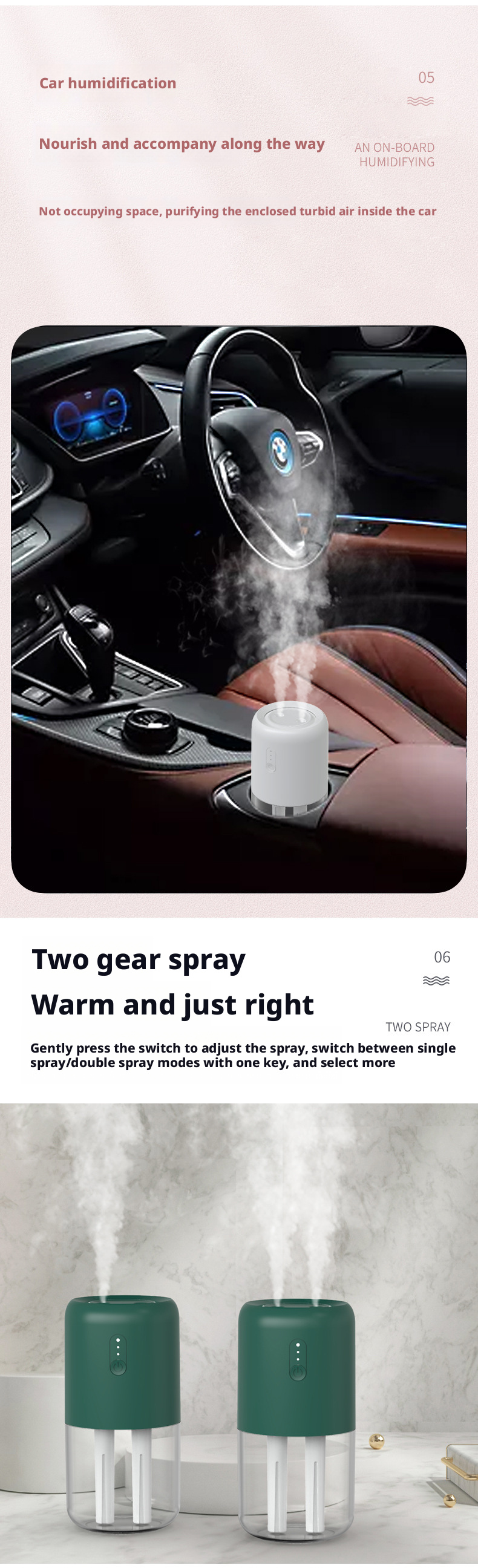 Dual Jet Ultrasonic Air Humidifier Large Mist Output Quiet Operation Home And Car Use