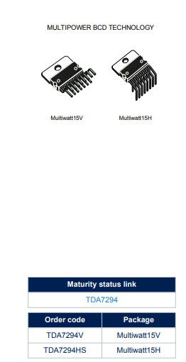 TDA7297 TDA7294V Audio Amplifier IC AMP AB MONO 100W 15 Multiwatt