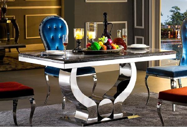 Steel And Marble Apartment Dining Tables Light Luxury Length 1.6M