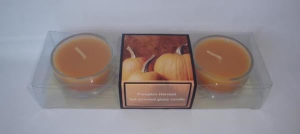 1)3pk Brown,Ivory and Orange decor glass tealight candle scented with unique design