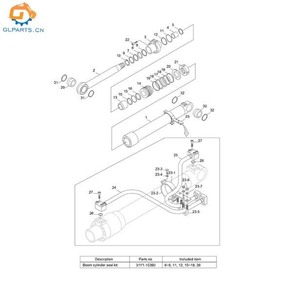 31N850121 31N850125 31N850115 31N850121 Boom Hydraulic Cylinder Assembly for Hyundai R305LC-7 R290LC-7
