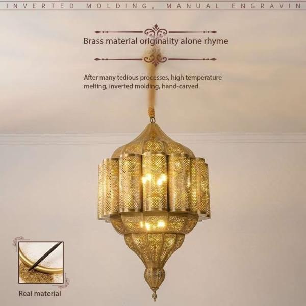 Arabic Hollow Art Vintage Copper Chandelier AC 220V 3500K Color Temperature