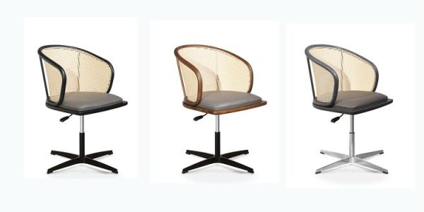 0.121CBM Cane Swivel Desk Fabric Executive Chair 17in  PU Leisure