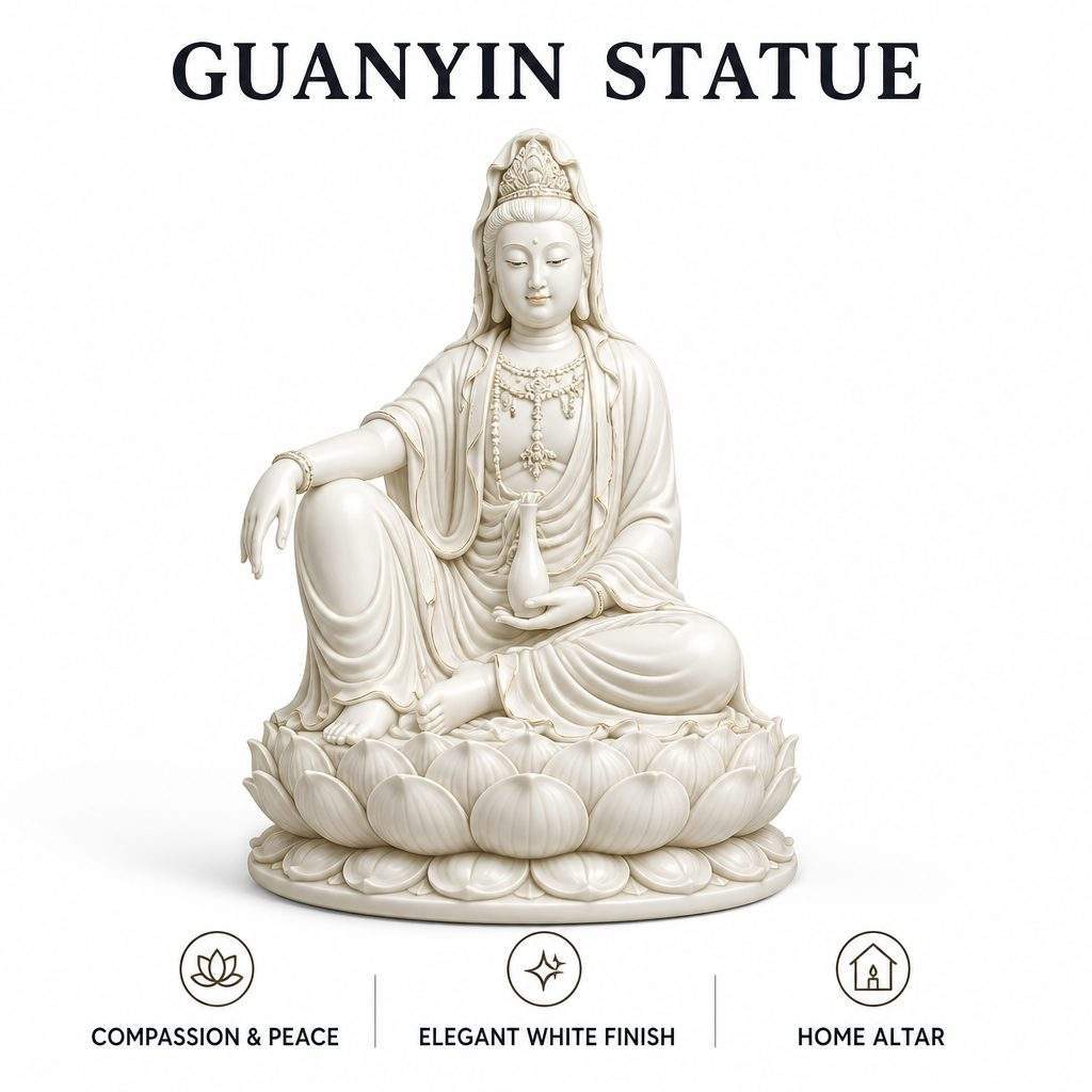 Elegant White Guanyin Statue Quan Yin Figurine for Home Altar