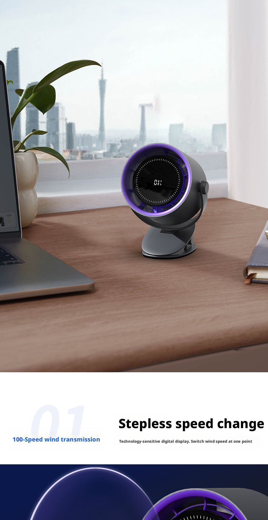 Clip On Portable Desk Fan With 1800mAh Battery Multi Use Desktop Cooling Fan