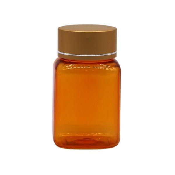 90 ml / 3OZ PET Carré Bouteille de pilule jaune/orange avec bouchon or rose et joint thermique