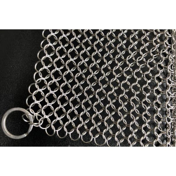 304 316 Stainless Steel Chainmail Cast Iron Scrubber 7 / 8 Inch For Kitchen