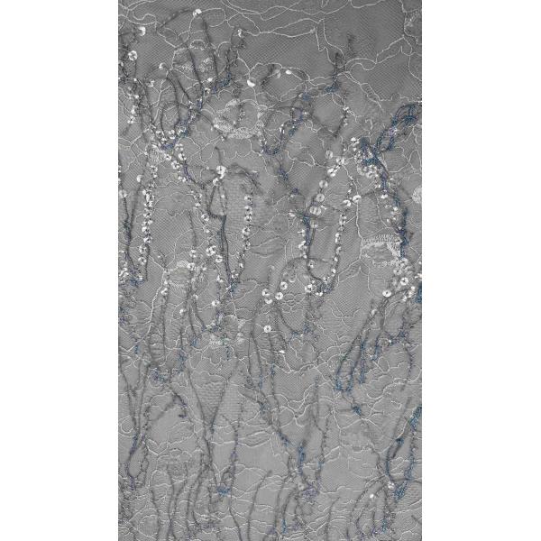 45 Inch High Quality Blue Color Floral 3D Sequin Tassels Embroidery Lace DressFabric For Women Fashion Dress