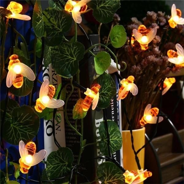 Cute Solar Bee Garden Lights Battery Powered Christmas Garland Light 20lm/w