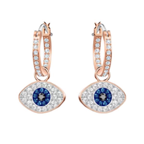 Elegant Earrings Blue White Cz 925 Sterling Silver Dangle Hoop Earrings For Women