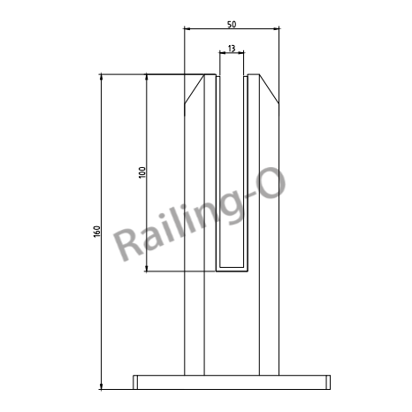 Square Flanged Adjustable Spigot 160mm for 12mm Core Drilled Glass QAB-S012