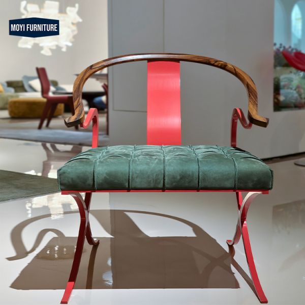 Leather Wood and Metal Modern Luxury Arm Chair Metal Frame Nubuck Upholstery Accent Lounge Chair for Hotel Living Room