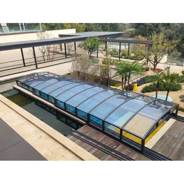 Modern House Waterproof Outdoor Sunroom Swimming Pool Cover Durable Aluminum Retractable Enclosure System Flat Roof for Parks
