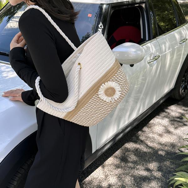 Crochet Raffia Knot Handbags Summer Beach Straw Knot Bag Fashion Summer High Quality Ladies Crochet Raffia Straw Beach Bag Tote Bag Striped Big Hand Bags
