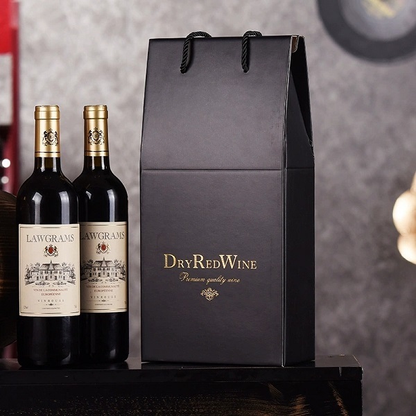 Paper Wine Gift Box With Rope Handles And Window For Bottle Packaging