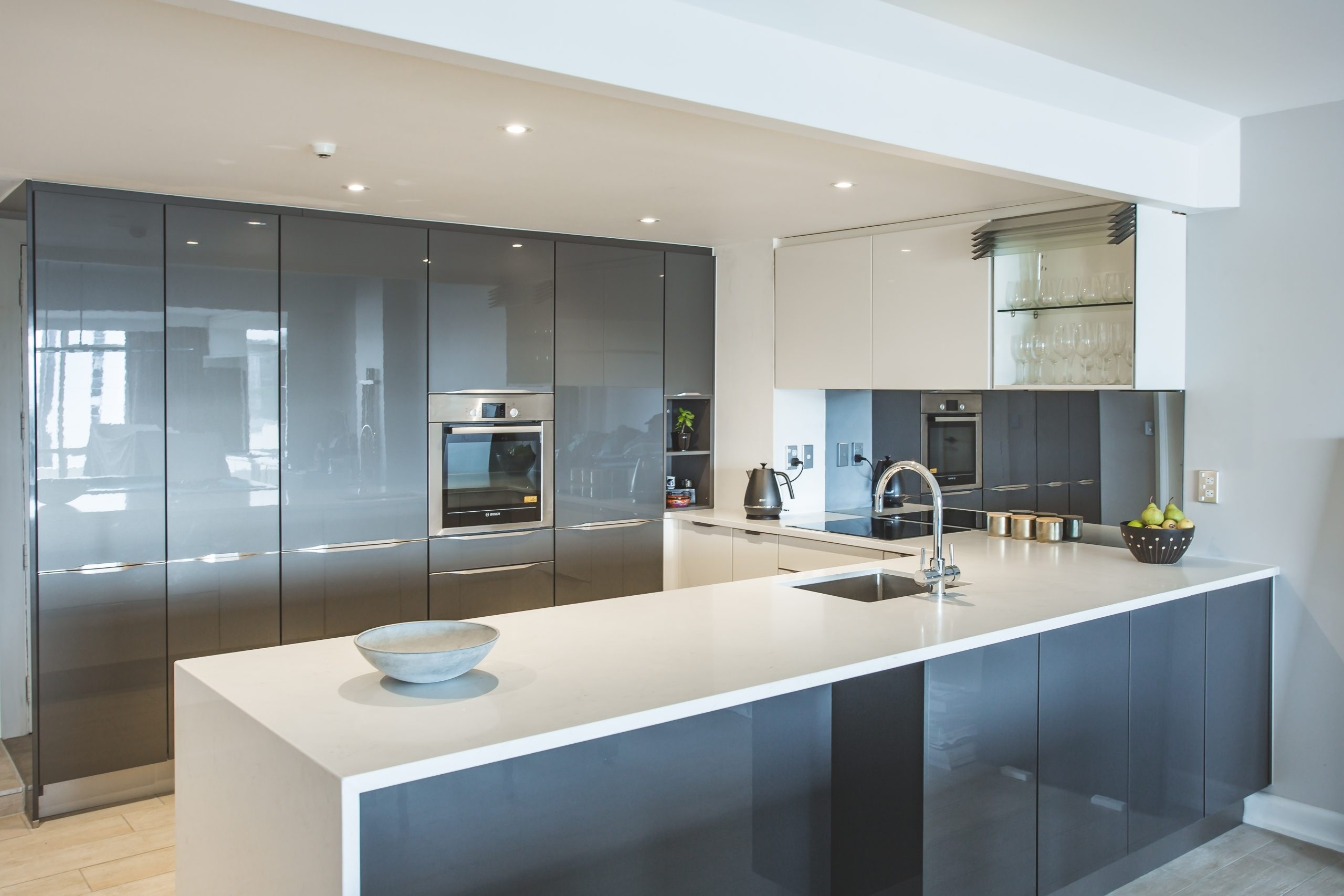 Modern European Style Kitchen Pantry Cabinet with Solid Wood and White Gloss Finish