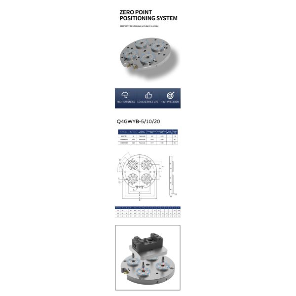 4 Module Zero Point Clamping System Round Pneumatic Base Plate Mounting System
