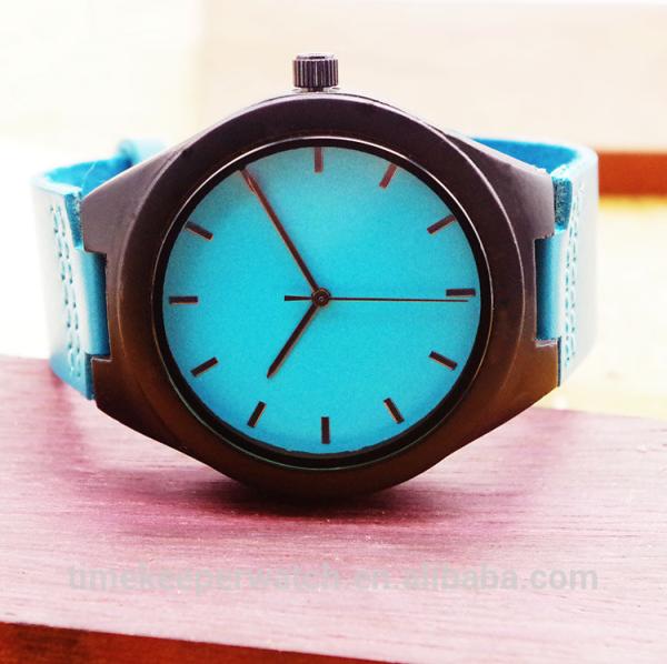 colorful wood watches , sky blue color fashion man watches , custom your own logo