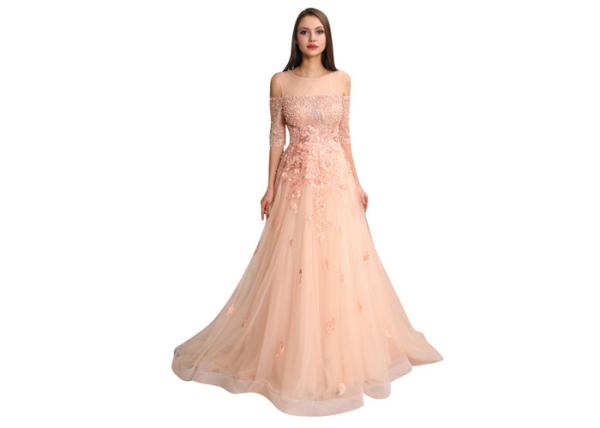 Off - Shoulder Backless Ladies Evening Dresses Lace Fabric Floor - Length