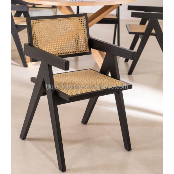 Wooden Cane Wicker Armrest Dining Chair for Contemporary Dining Room Furniture