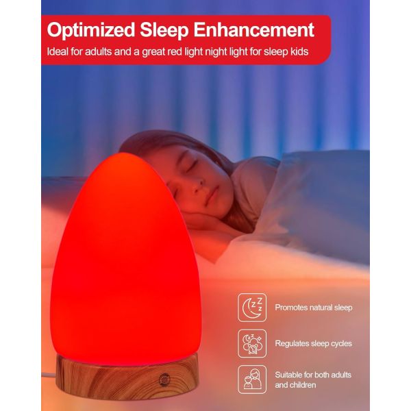 Red Light Night Light Desk Lamp with 670nm Wavelength Multi-Color Options and USB Charging for Sleep Aid