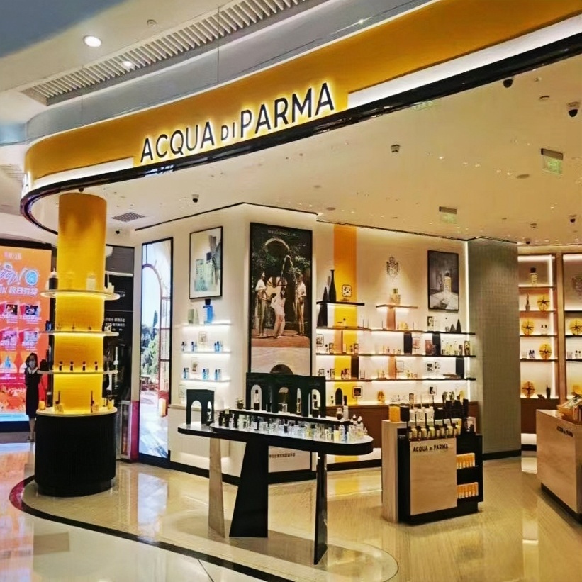 Designer Glass Showcase for Perfume Boutique Store With Storage Drawers