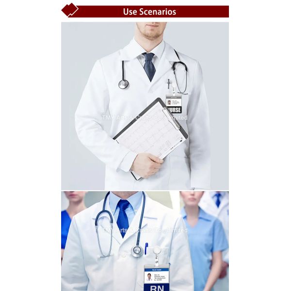 Double Sided Identification Horizontal Heavy Duty Custom Black Screen Printing Badge Holder Bag for Resident Nurses
