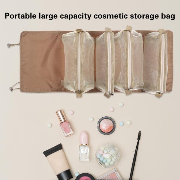 Cheapest 4PCS in 1 Cosmetic Bag For Women Zipper Mesh Separable Cosmetics Pouch Ladies Foldable Nylon Bag Rope Makeup Bag