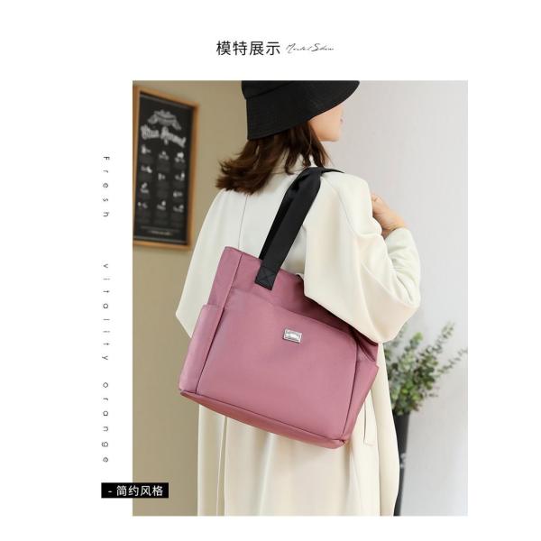 Custom printed tote bag 420d black purple nylon water resistant zipper hobo women hand bag with handle