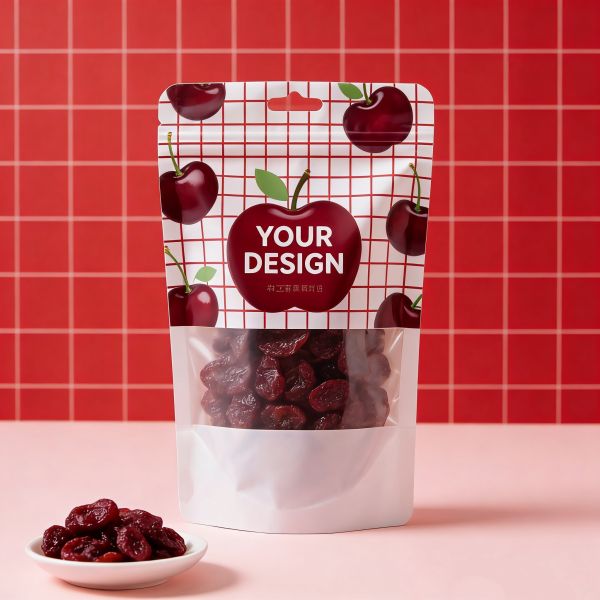 Custom Printed Stand up Dried Fruit Bags Clear Window Heat Seal PE Material Moistureproof Resealable for Retail Daily Snacking