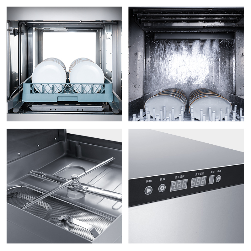 Commercial Hood Type Dishwasher with High Temperature Washing and Stainless Steel Construction for Compact Kitchen Spaces