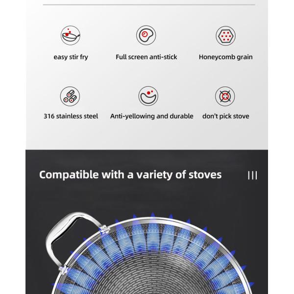 Wholesale Honeycomb Non Stick Fry Pan Cooking Pot 18/10 Stainless Steel Wok Pan With Glass Cover