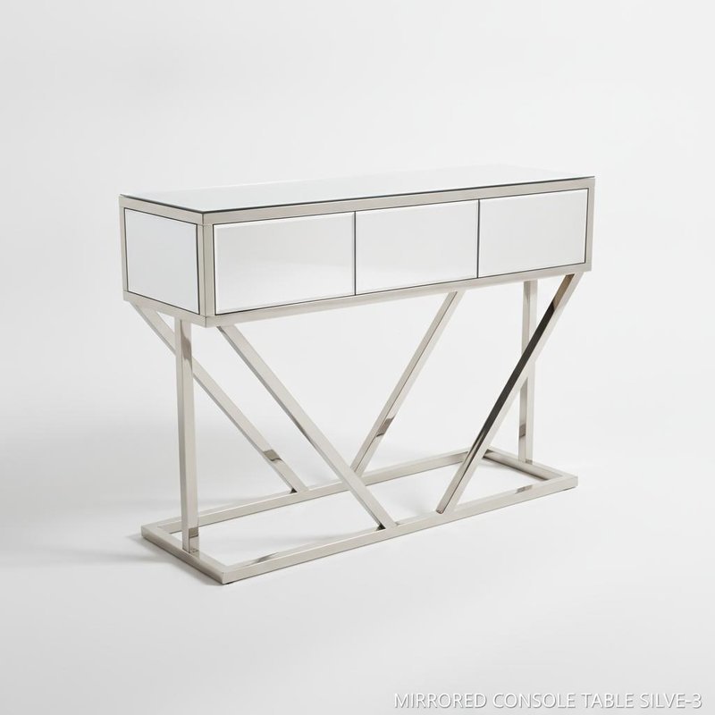 Mirrored Surface Console Table with Silver Mirror Finish and Modern Design