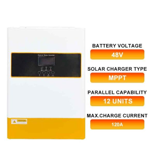 Chargeur solaire MPPT 6.2KW Onduleur hybride Onde sinusoïdale pure 48VDC Monophasé Triphasé Résistant à la poussière