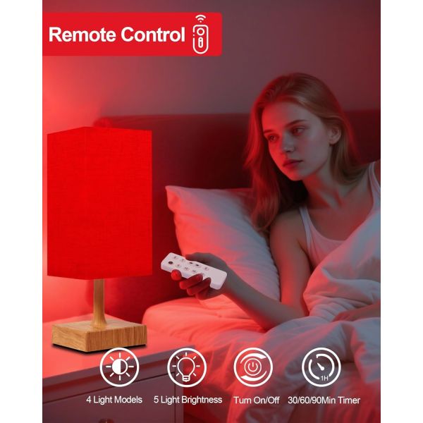 4 Color Temperatures 670nm Red Light Sleep Aid Lamp with Dimmable Brightness and Timer Function