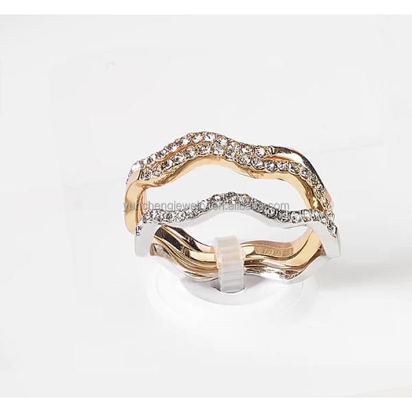 3 Pieces Pave Ring Set Rhodium Plated Wave Ring Sterling Silver