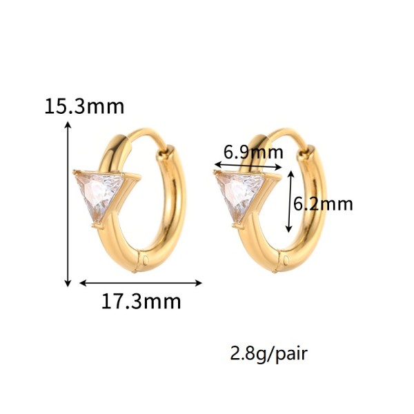 Stainless Steel Triangular Red and Green Transparent Zircon PVD 18K Gold Hoop Earrings for Women Jewelry Earrings