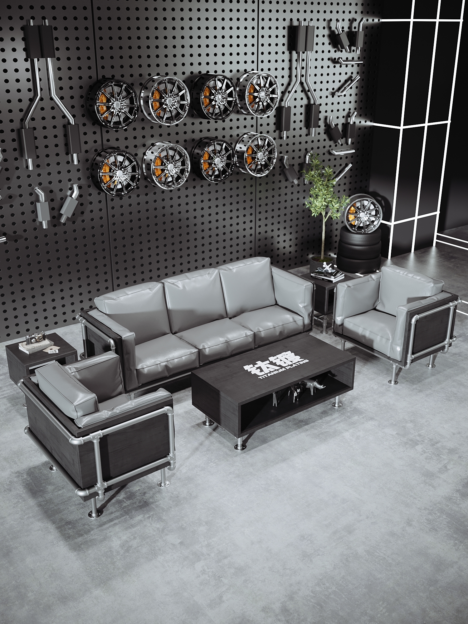 Industrial Metal Booth Sofa Set with 1mm Iron Plate and High-Temperature Spray-Painted Finish in Customizable Colors