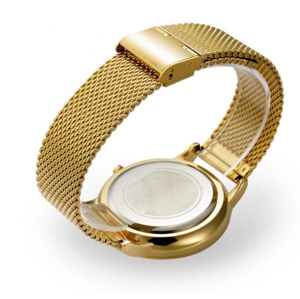 IP Plated Quartz Gold Watch OEM Custom Logo With Stainless Steel Mesh Band