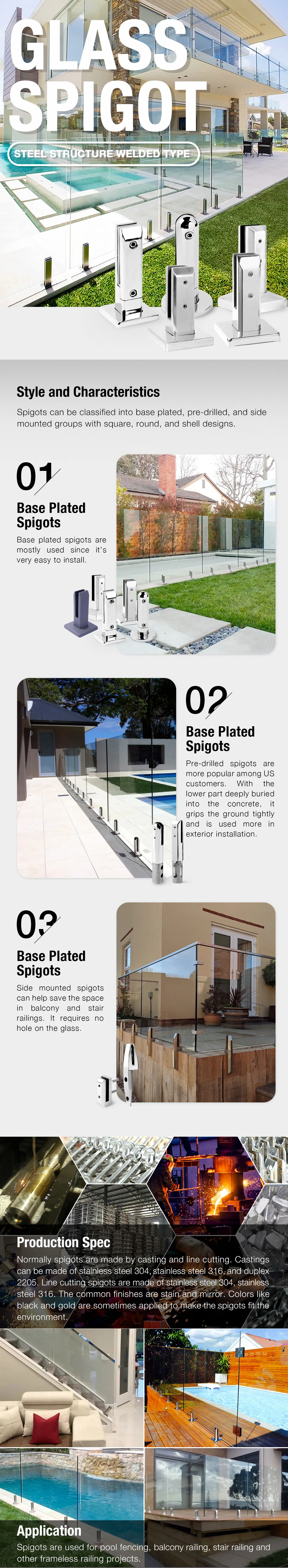 Ядр Spigot нержавеющей стали 304 стеклянное просверленное для стеклянного прокладывая рельсы бассейна ограждая 26mm