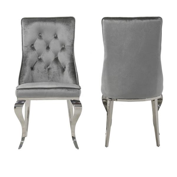 Grey Fabric SS Dining Chairs Modern Sliver For Upscale Hotel Restaurants